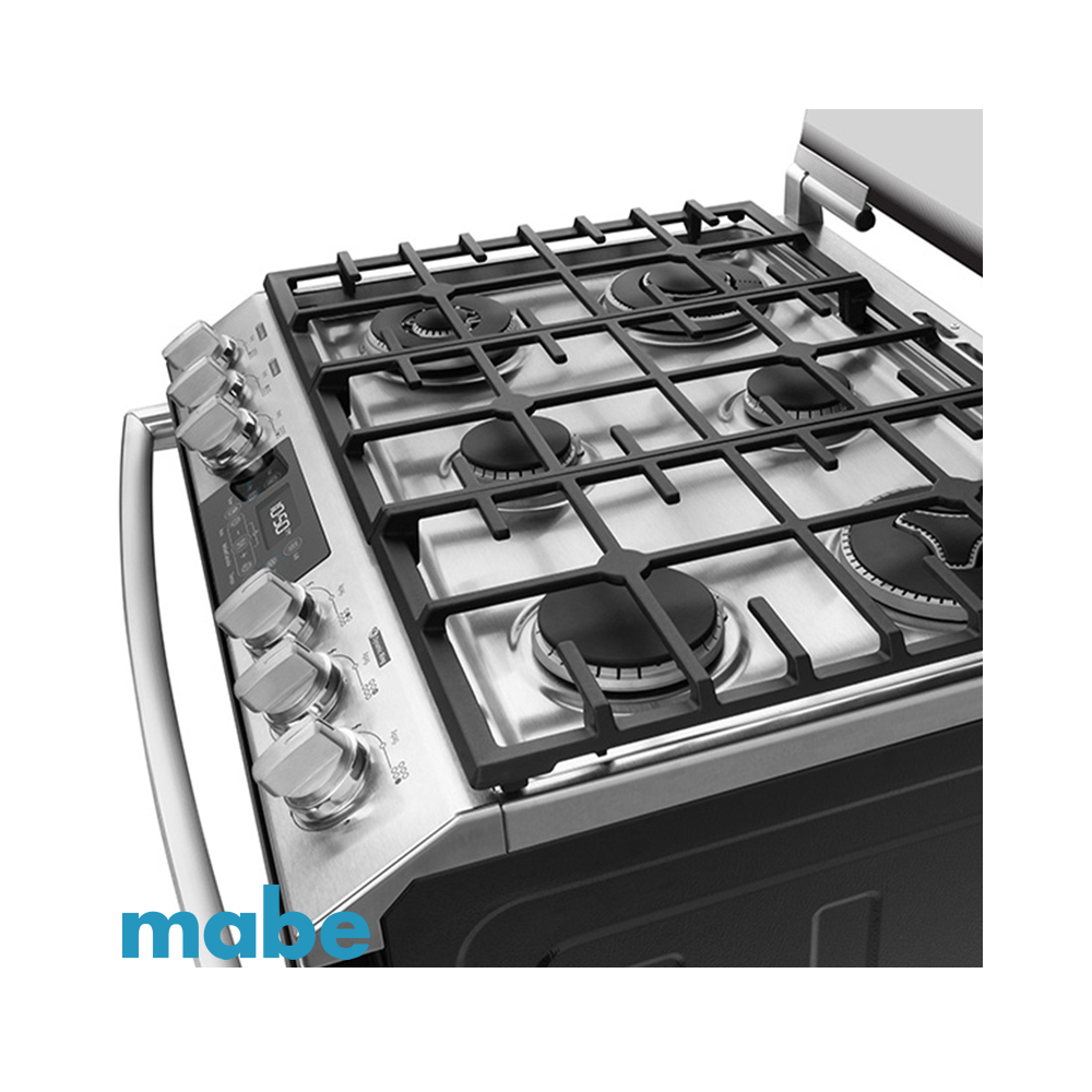 Cocina a Gas MABE 6 Quemadores Acero Inoxidable Panel Touch con Grill - Air Fryer EMH7614DATMSS0B