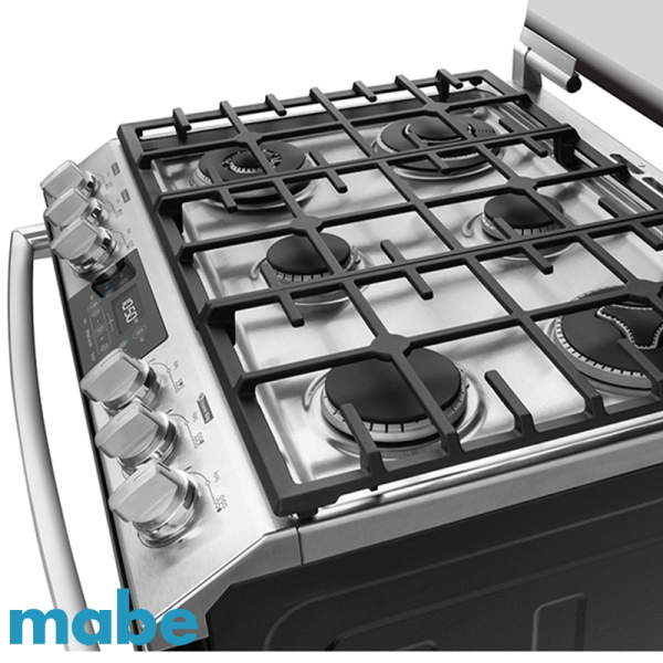 Cocina a Gas MABE 6 Quemadores Acero Inoxidable Panel Touch con Grill - Air Fryer EMH7614DATMSS0B