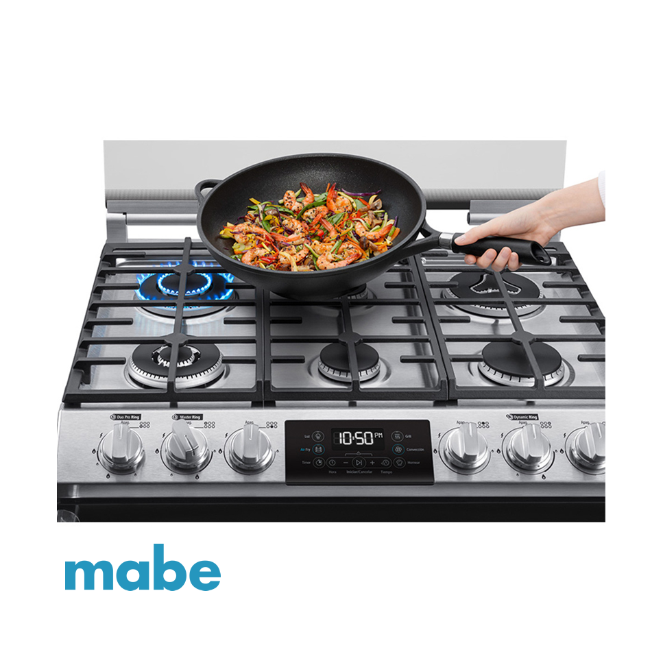 Cocina a Gas MABE 6 Quemadores Acero Inoxidable Panel Touch con Grill - Air Fryer EMH7614DATMSS0B