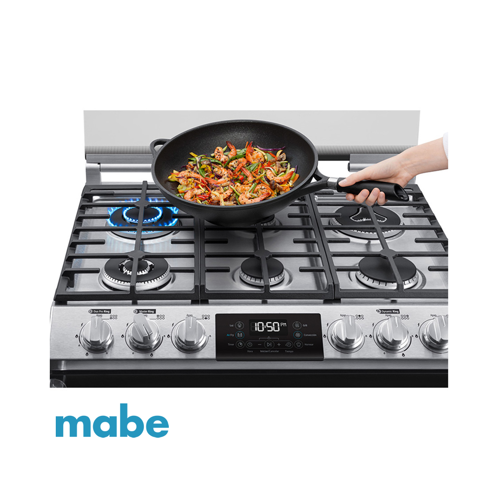 Cocina a Gas MABE 6 Quemadores Acero Inoxidable Panel Touch con Grill - Air Fryer EMH7614DATMSS0B
