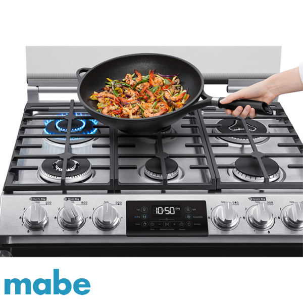 Cocina a Gas MABE 6 Quemadores Acero Inoxidable Panel Touch con Grill - Air Fryer EMH7614DATMSS0B