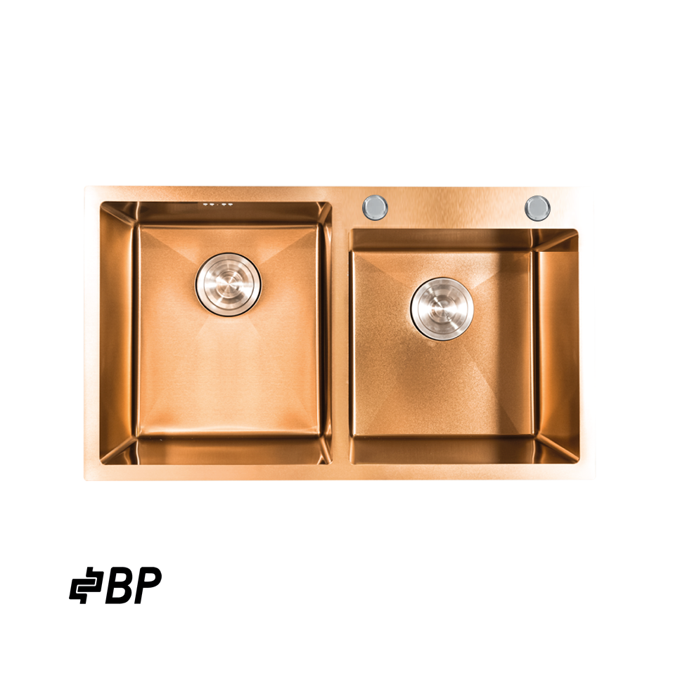 Fregadero BP de 2 Pozos Con Dispensador de Jabón Color Cobre LUXURY PREMIUN ROSE