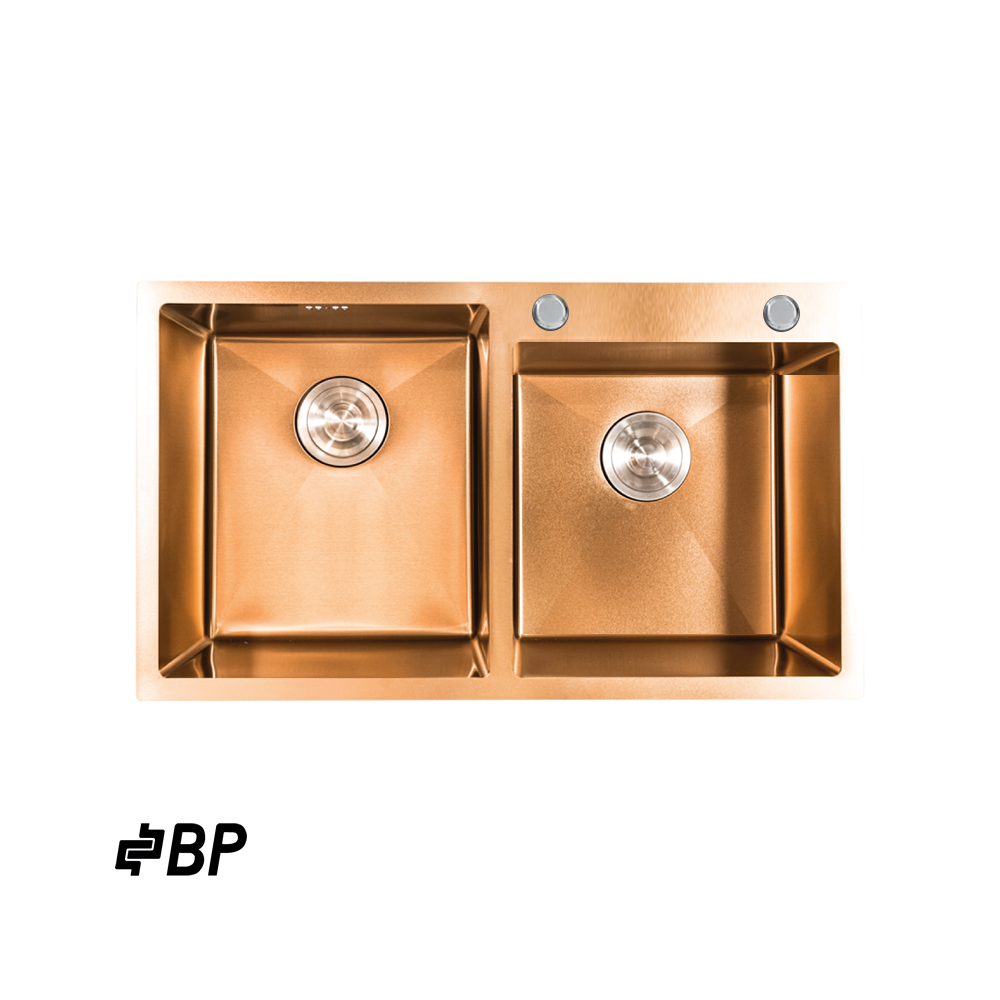 Fregadero BP de 2 Pozos Con Dispensador de Jabón Color Cobre LUXURY PREMIUN ROSE