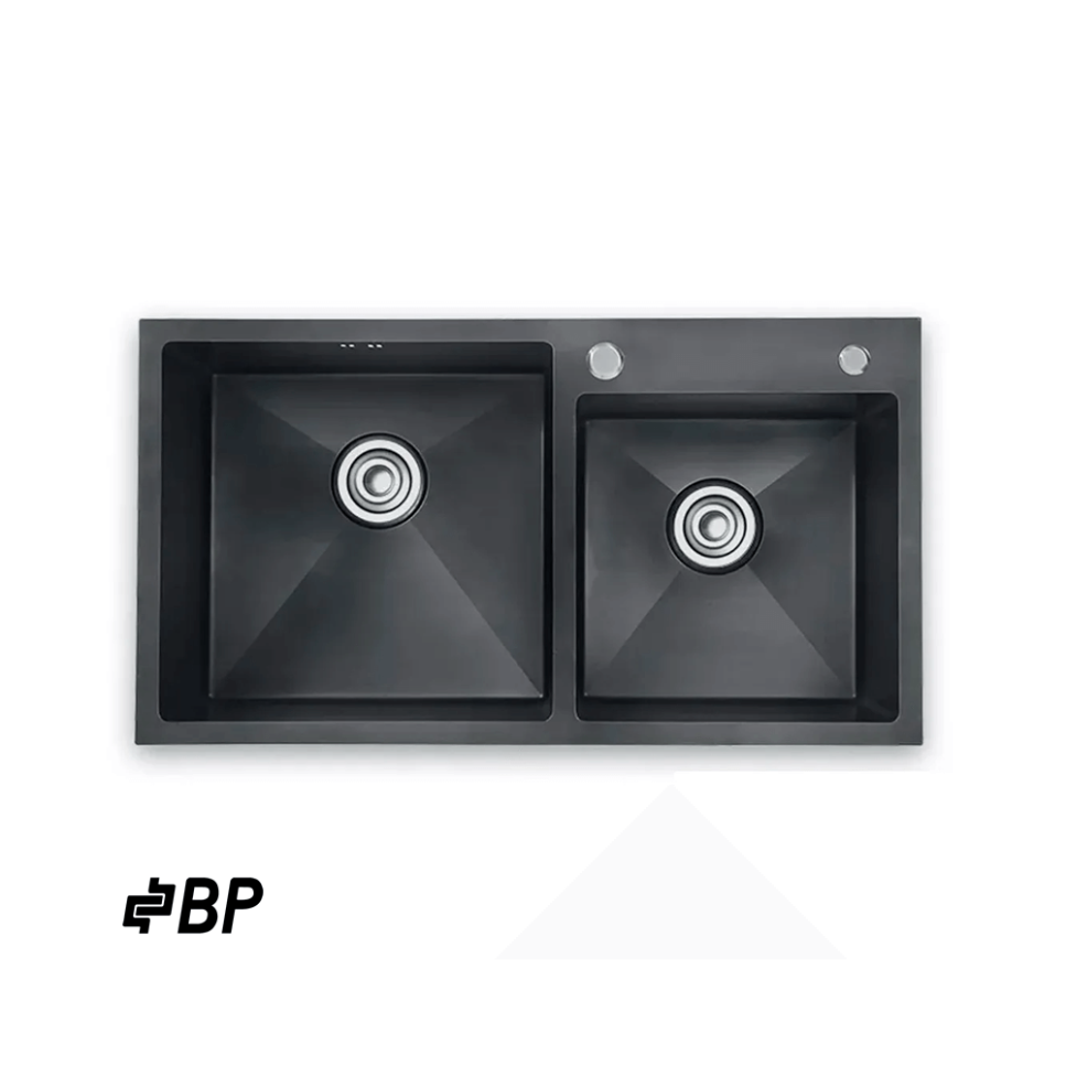 Fregadero BP de 2 Pozos Con Dispensador de Jabón Color Negro LUXURY PREMIUN BLACK