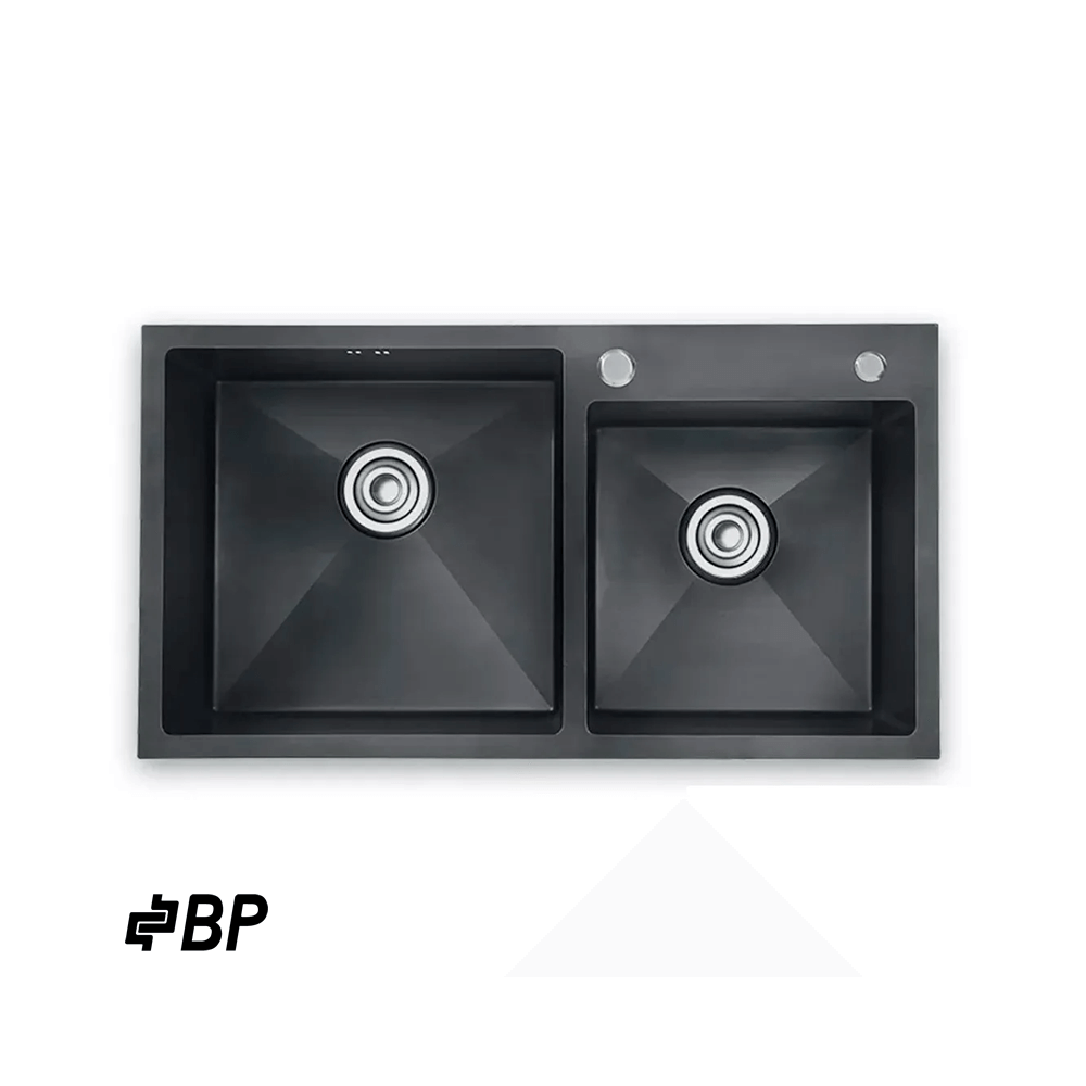 Fregadero BP de 2 Pozos Con Dispensador de Jabón Color Negro LUXURY PREMIUN BLACK