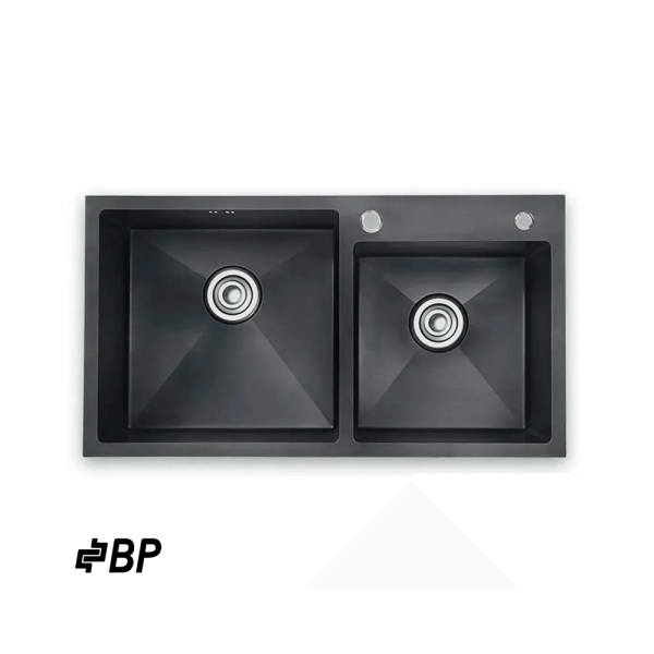 Fregadero BP de 2 Pozos Con Dispensador de Jabón Color Negro LUXURY PREMIUN BLACK