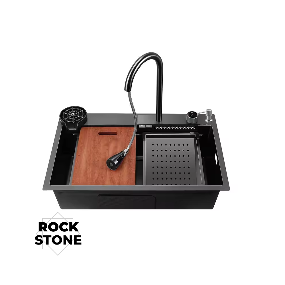 Fregadero Rock Stone de 1 Pozo Con Accesorios LUXE COMPLETO NEGRO