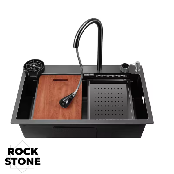 Fregadero Rock Stone de 1 Pozo Con Accesorios LUXE COMPLETO NEGRO