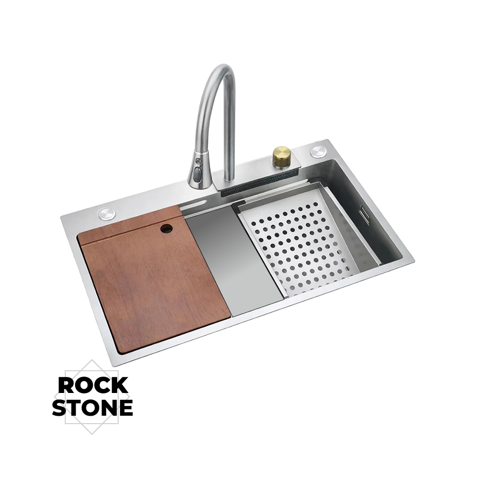 Fregadero Rock Stone de 1 Pozo Con Accesorios LUXE COMPLETO ACERO