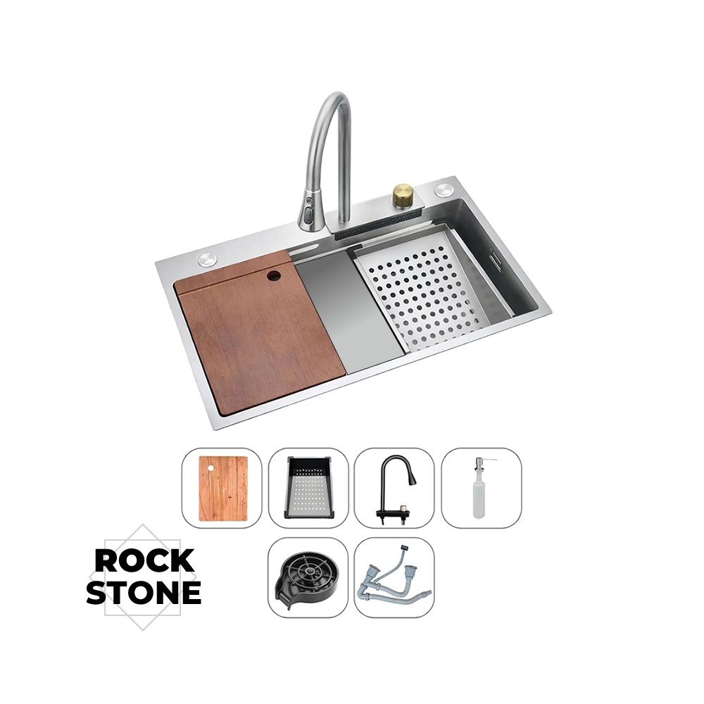 Fregadero Rock Stone de 1 Pozo Con Accesorios LUXE COMPLETO ACERO