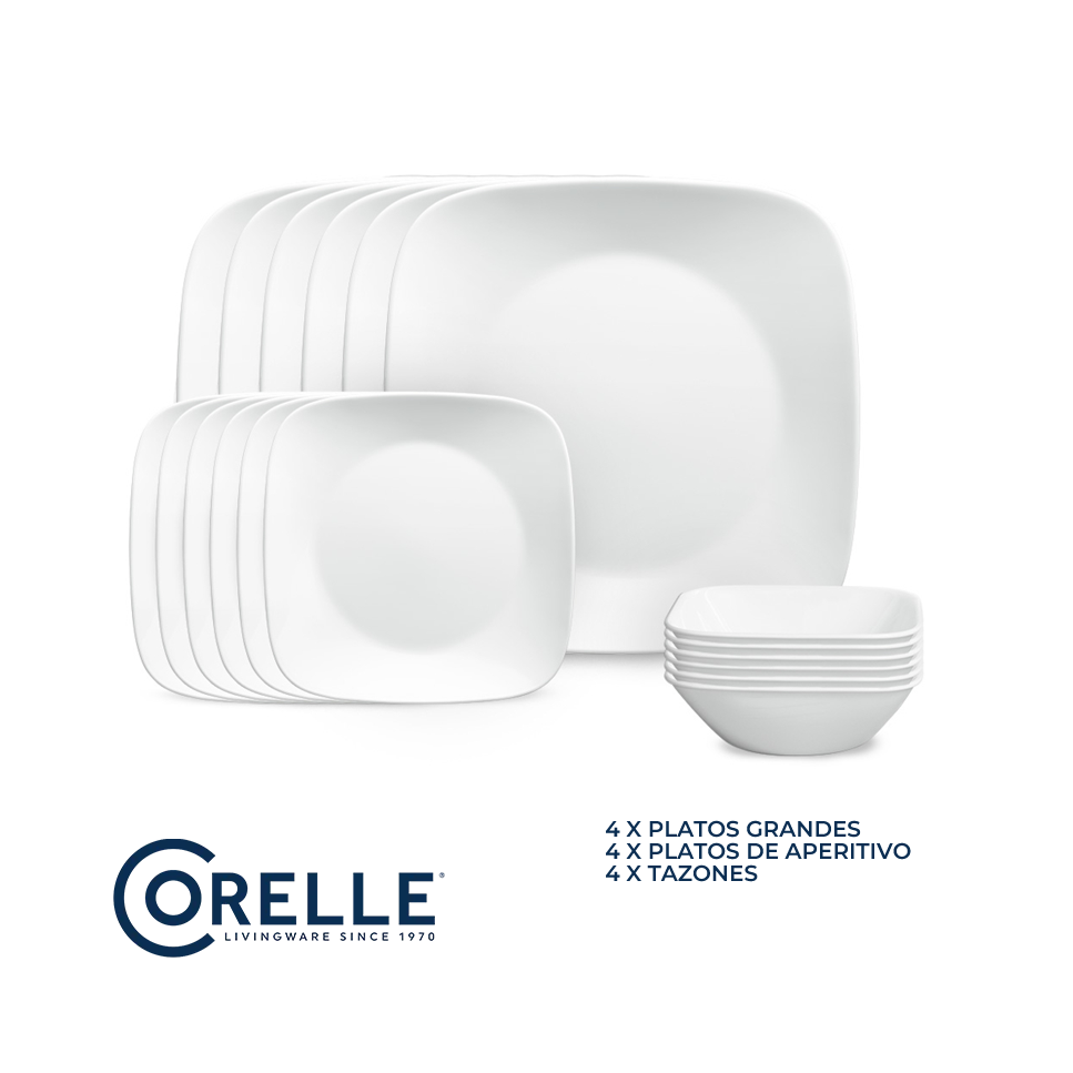 Vajilla Corelle de 12 Piezas DINNERWARE SET PURE WHITE