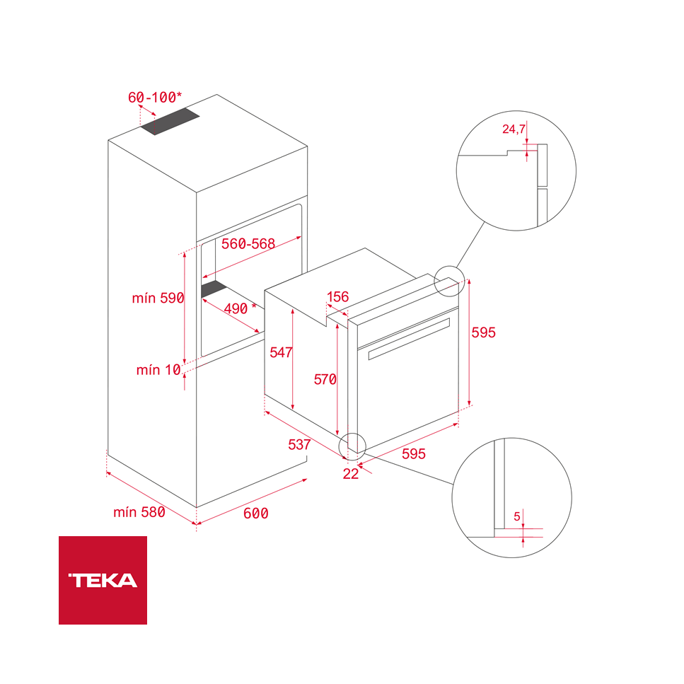 Horno Eléctrico Empotrable 60cm Teka 3 Funciones HBB535