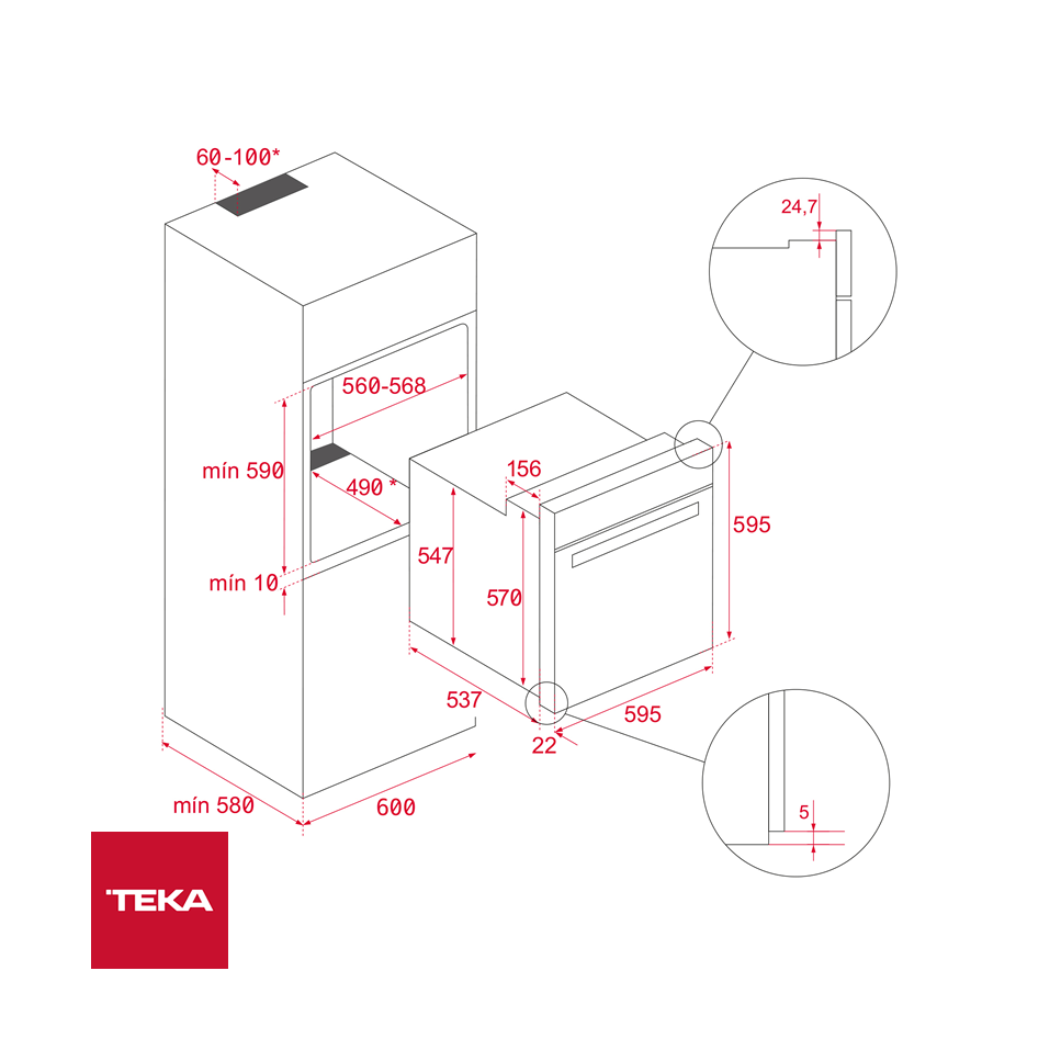 Horno Eléctrico Convección Empotrable 60cm Teka 8 Funciones HSB 635