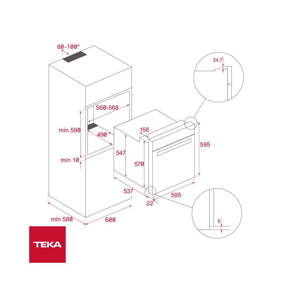 Horno Eléctrico Convección Empotrable 60cm Teka 8 Funciones HSB 635