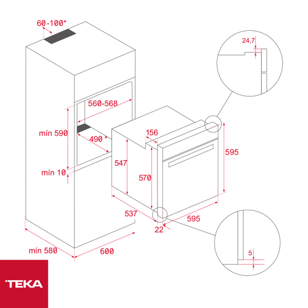 Horno Eléctrico Convección Empotrable 60cm Teka 8 Funciones HSB 635