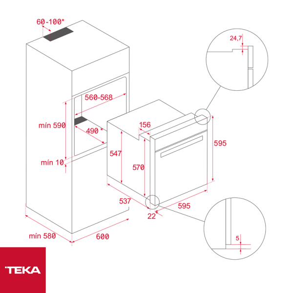Horno Eléctrico Grill Empotrable 60cm Teka 6 Funciones HLB 830