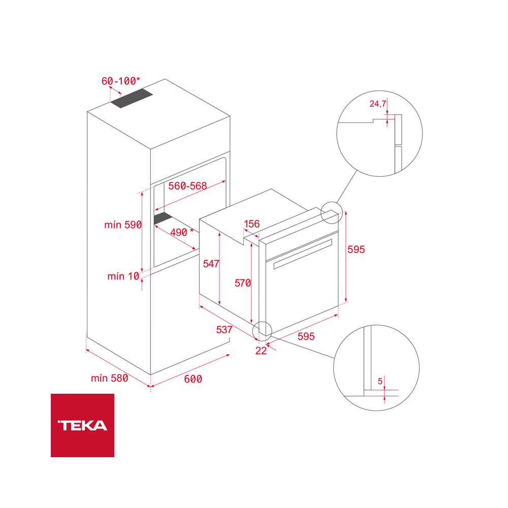 Horno Eléctrico Freidora de Aire Empotrable 60cm Teka 11 Funciones HSB