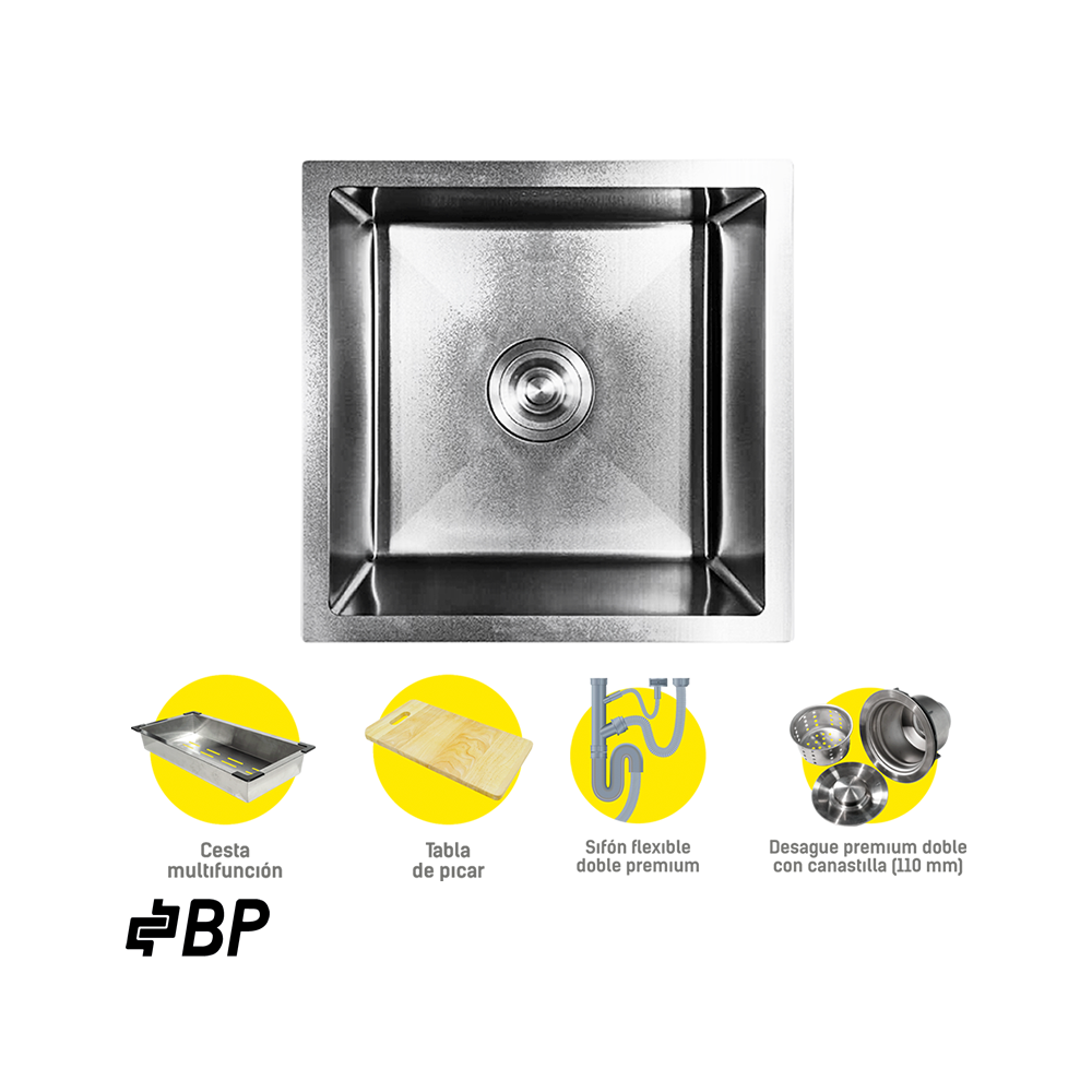 Fregadero BP de 1 Pozo Cuadrado Color Acero ALABAMA