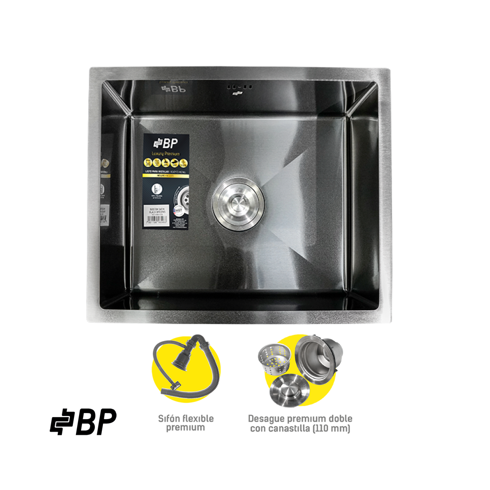 Fregadero BP de 1 Pozo Rectangular Color Acero Negro BOSTON