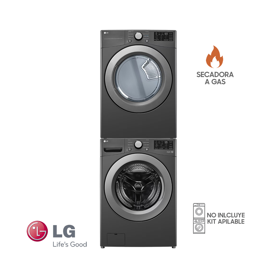 Combo Lavadora + Secadora de Gas LG 25 Kgs – 55 Lbs Inverter