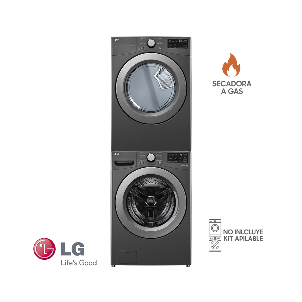 Combo Lavadora + Secadora de Gas LG 25 Kgs – 55 Lbs Inverter