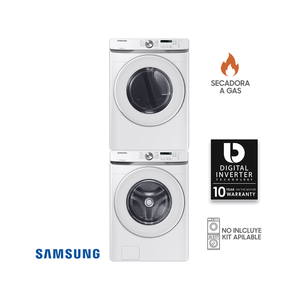 Combo Lavadora + Secadora de Gas Samsung 20 Kgs – 44 Lbs Inverter