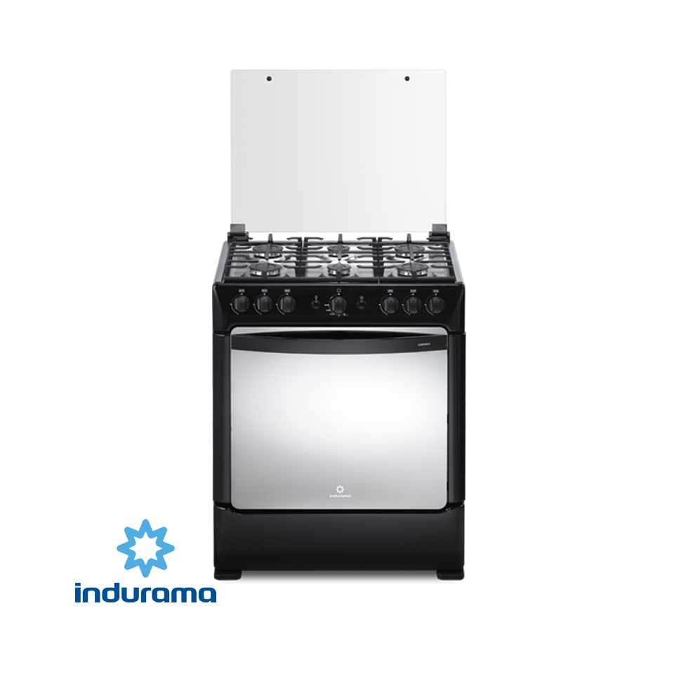 Cocina de Gas Indurama de Acero Inoxidable Negro – 6 Quemadores - Grill SORRENTO