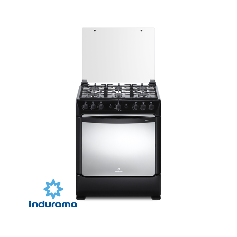 Cocina de Gas Indurama de Acero Inoxidable Negro – 6 Quemadores - Grill SORRENTO