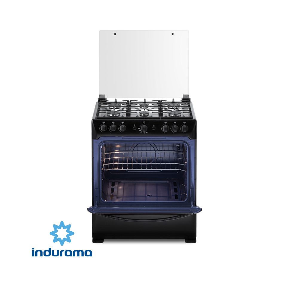 Cocina de Gas Indurama de Acero Inoxidable Negro – 6 Quemadores - Grill SORRENTO