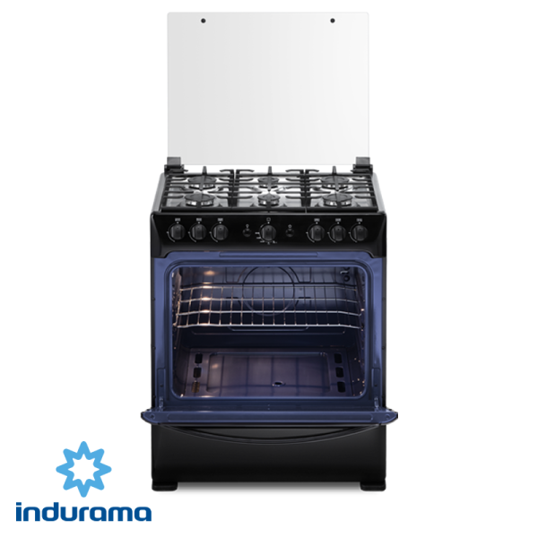 Cocina de Gas Indurama de Acero Inoxidable Negro – 6 Quemadores - Grill SORRENTO