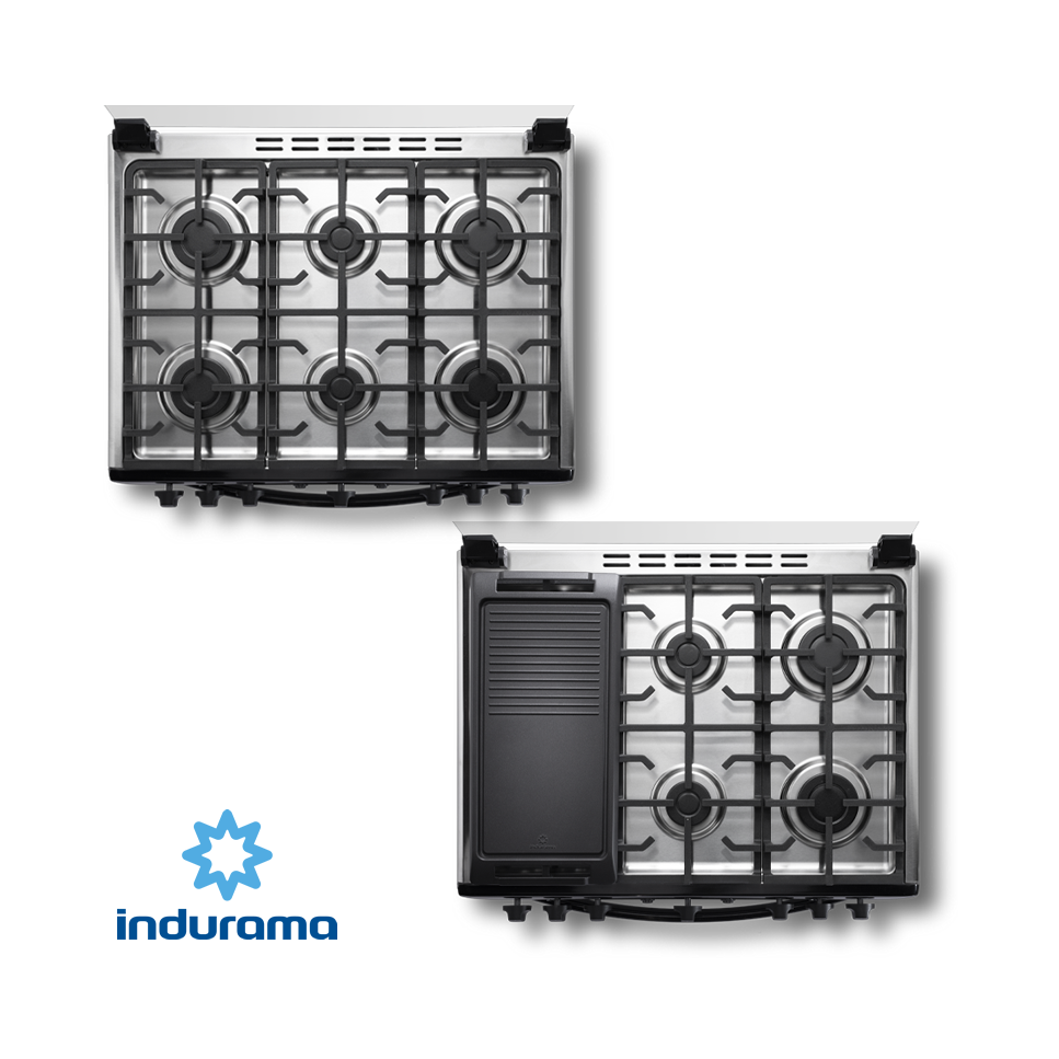 Cocina de Gas Indurama de Acero Inoxidable Negro – 6 Quemadores - Grill SORRENTO