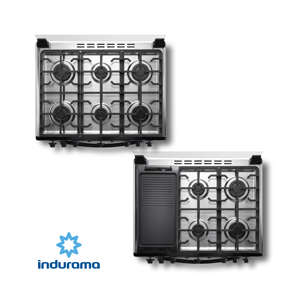 Cocina de Gas Indurama de Acero Inoxidable Negro – 6 Quemadores - Grill SORRENTO