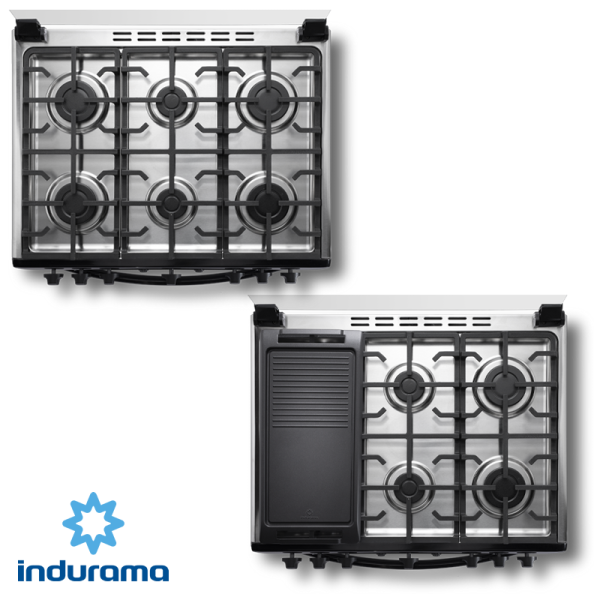 Cocina de Gas Indurama de Acero Inoxidable Negro – 6 Quemadores - Grill SORRENTO