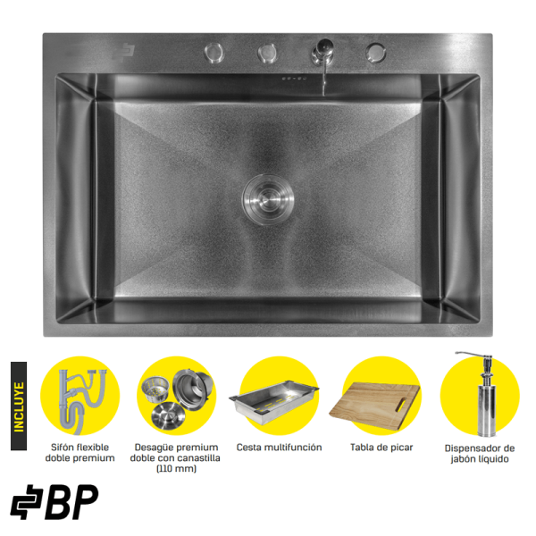 Fregadero BP de 1 Pozo Sobre Mesón Acero Negro DAKOTA