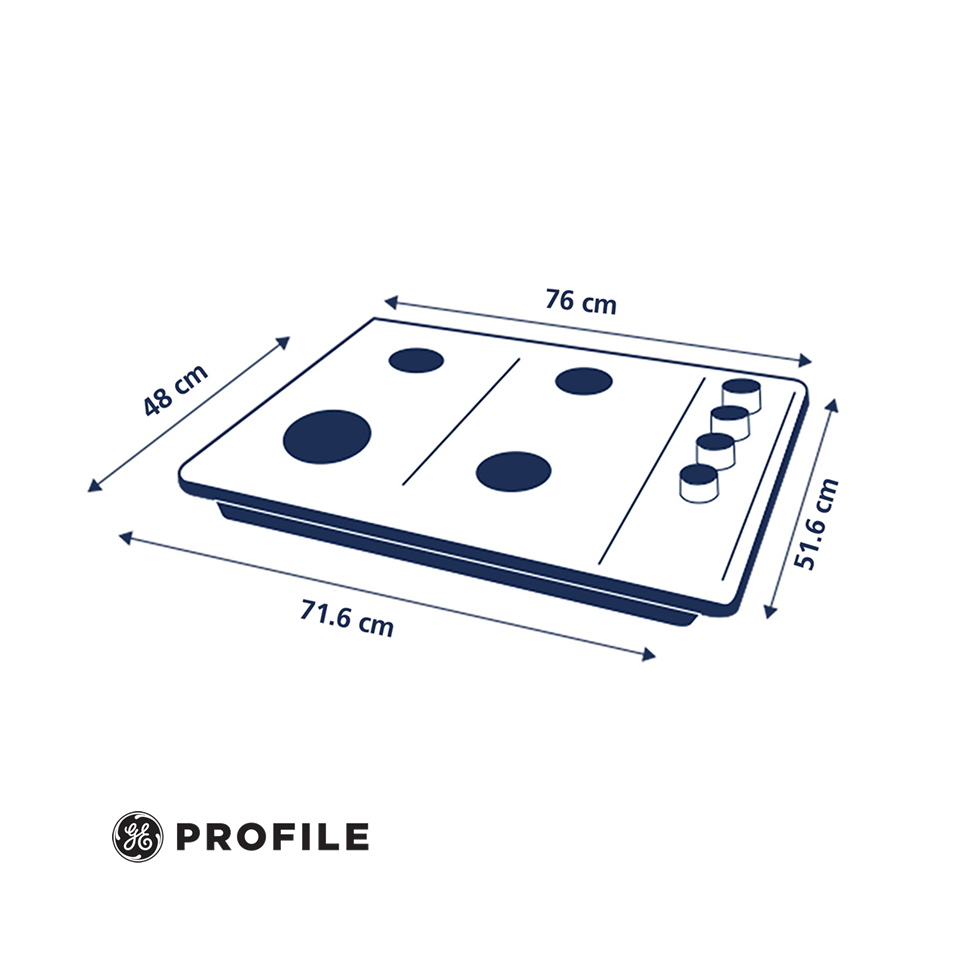 Encimera a Gas Empotrable General Electric 76 cm Acero inox PGP75TI0