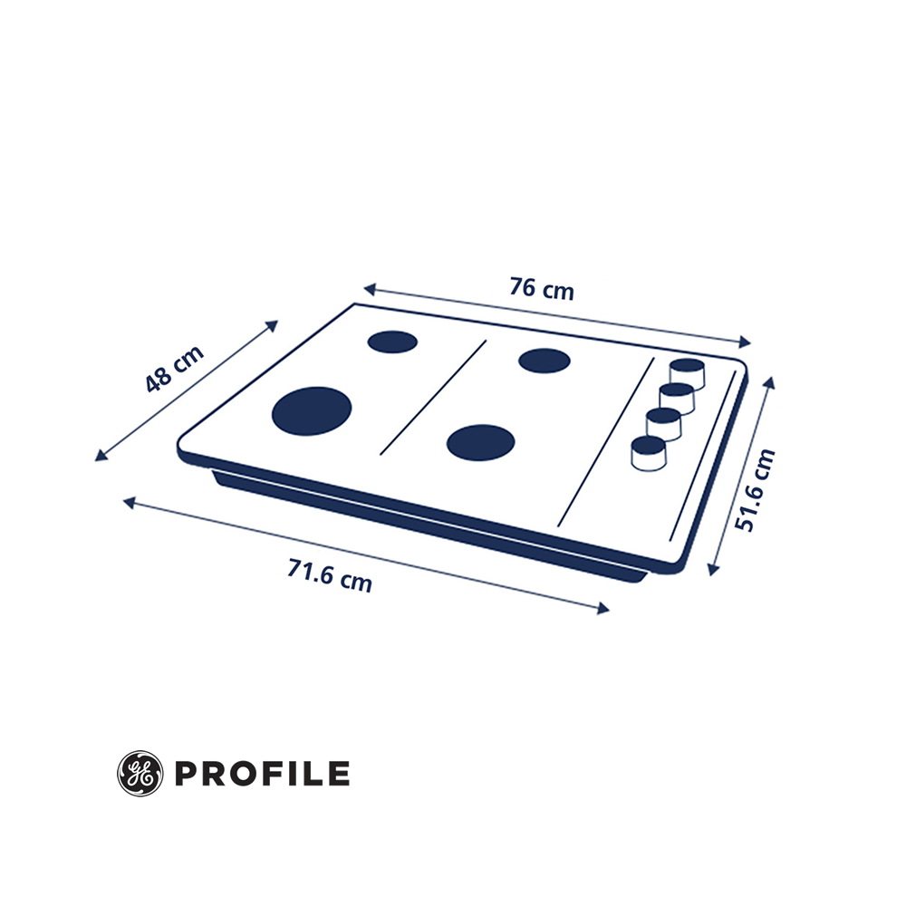 Encimera a Gas Empotrable General Electric 76 cm Acero inox PGP75TI0