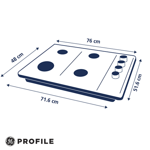 Encimera a Gas Empotrable General Electric 76 cm Acero inox PGP75TI0