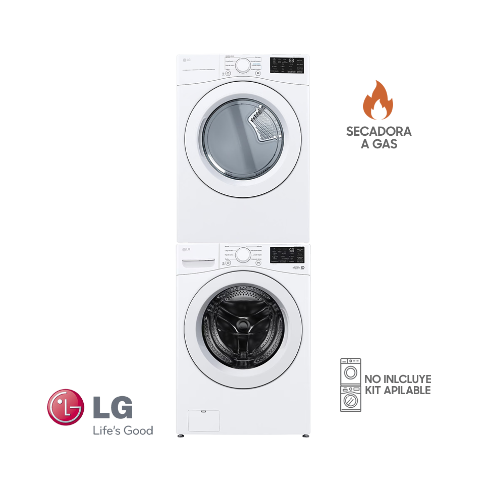 Combo Lavadora + Secadora de Gas LG 25 Kgs – 55 Lbs Inverter