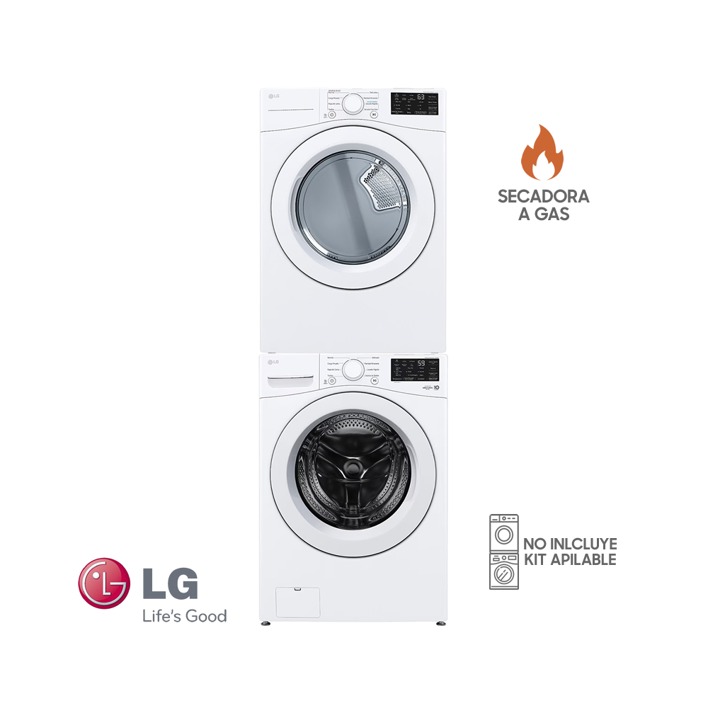 Combo Lavadora + Secadora de Gas LG 25 Kgs – 55 Lbs Inverter