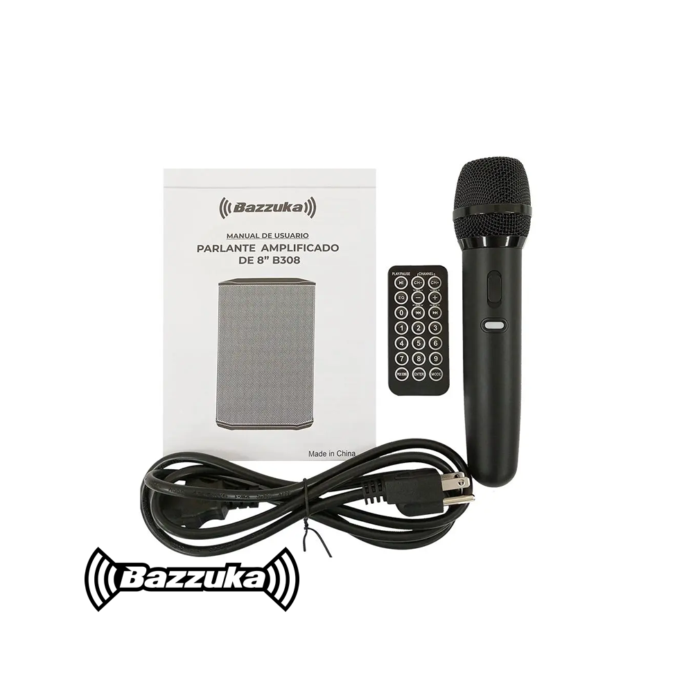 Parlante Bazzuka Portatil de 100 Watts 8" Pulgadas + Micrófono B308