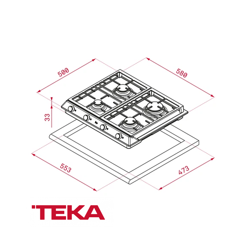 Encimera Teka de Gas Empotrable 4 Quemadores 58 cm Acero Inox EX 60.1 4G AI DR CI