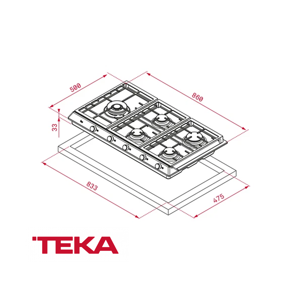 Encimera Teka de Gas Empotrable 5 Quemadores 86 cm Acero Inox EX 90.1 5G AI DR CI