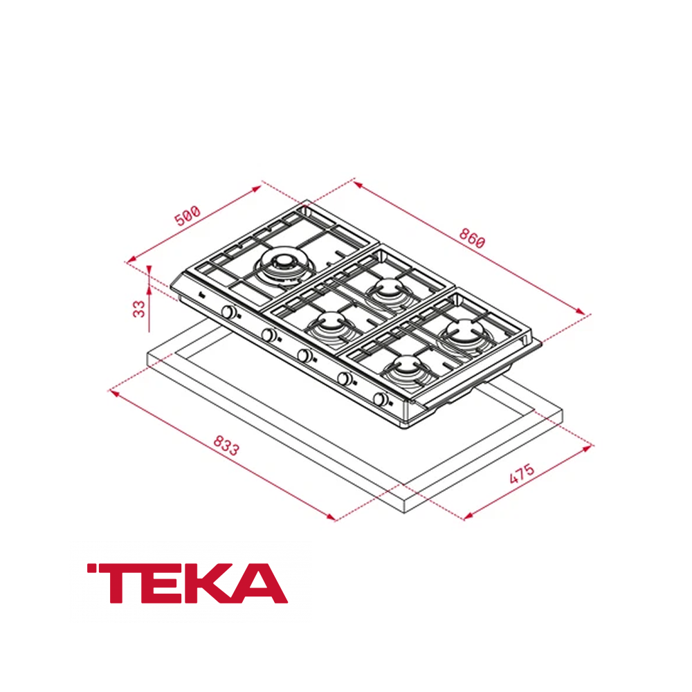 Encimera Teka de Gas Empotrable 5 Quemadores 86 cm Acero Inox EX 90.1 5G AI DR CI