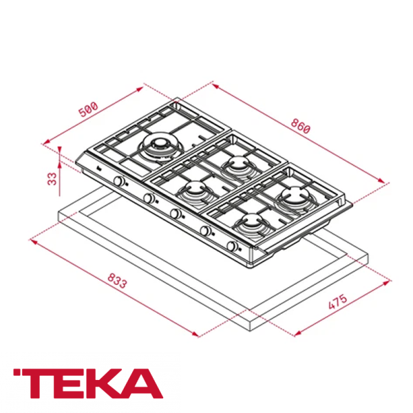 Encimera Teka de Gas Empotrable 5 Quemadores 86 cm Acero Inox EX 90.1 5G AI DR CI