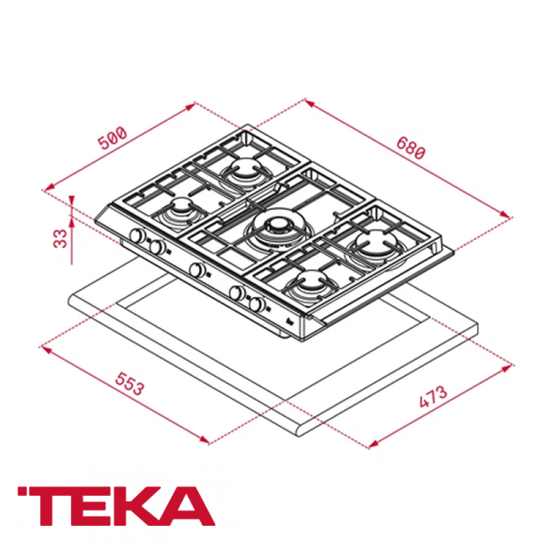 Encimera Teka de Gas Empotrable 5 Quemadores 68 cm Acero Inox EX 70.1 5G AI DR CI