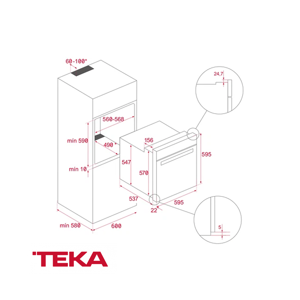 Horno Eléctrico Convección Empotrable 60cm Teka 8 Funciones HSB 630 BK
