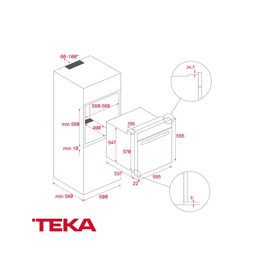 Horno Eléctrico Convección Empotrable 60cm Teka 8 Funciones HSB 630 BK