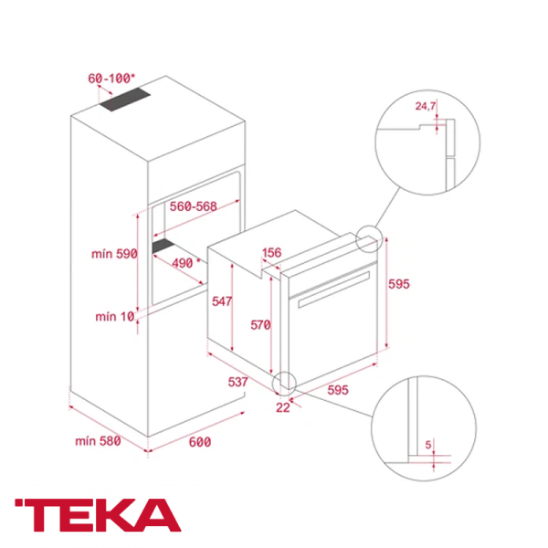 Horno Eléctrico Convección Empotrable 60cm Teka 8 Funciones HSB 630 BK