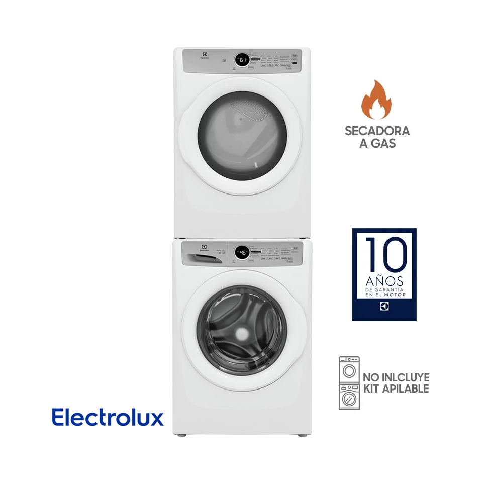 Combo Lavadora + Secadora de Gas Electrolux 22kgs Carga Frontal Blanca