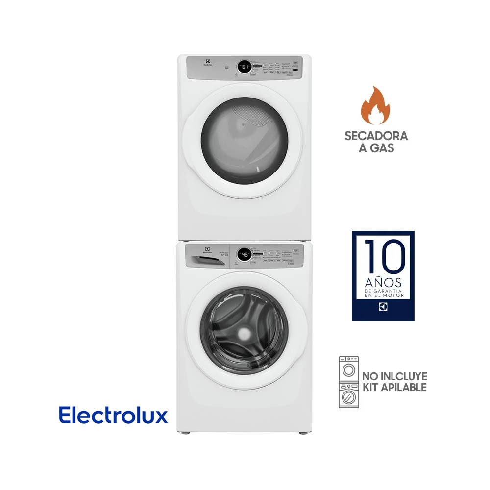 Combo Lavadora + Secadora de Gas Electrolux 22kgs Carga Frontal Blanca